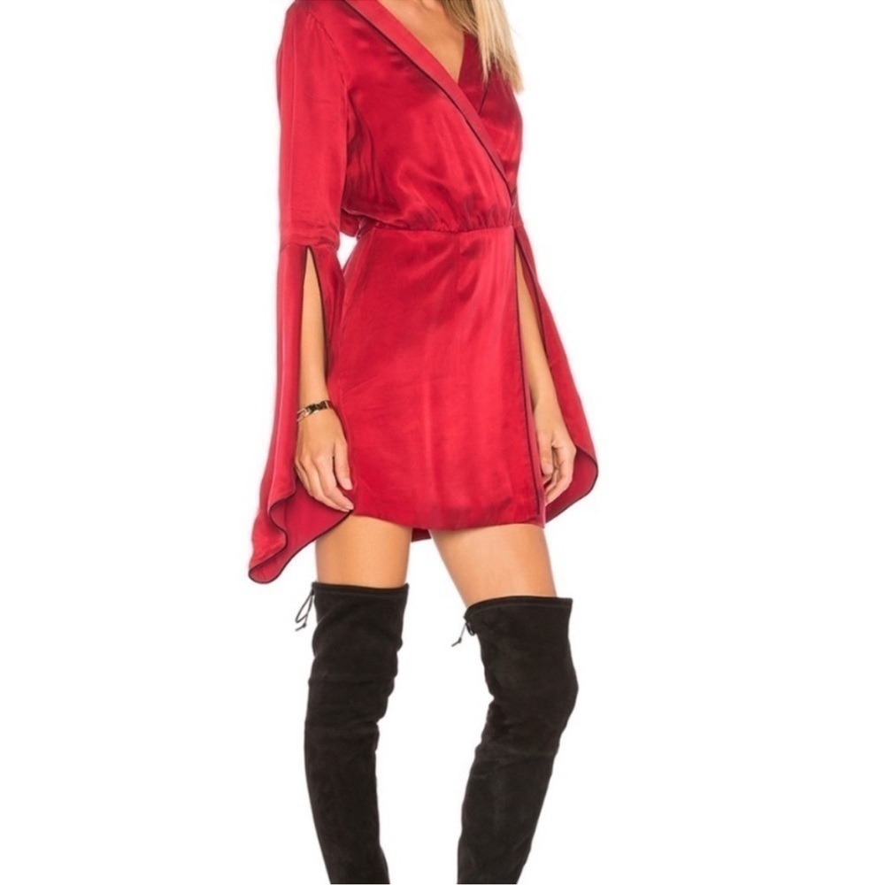 House of Harlow 1960 x REVOLVE Amos Red Wrap Mini Long Sleeve Dress Sz XSmall - Picture 3 of 9